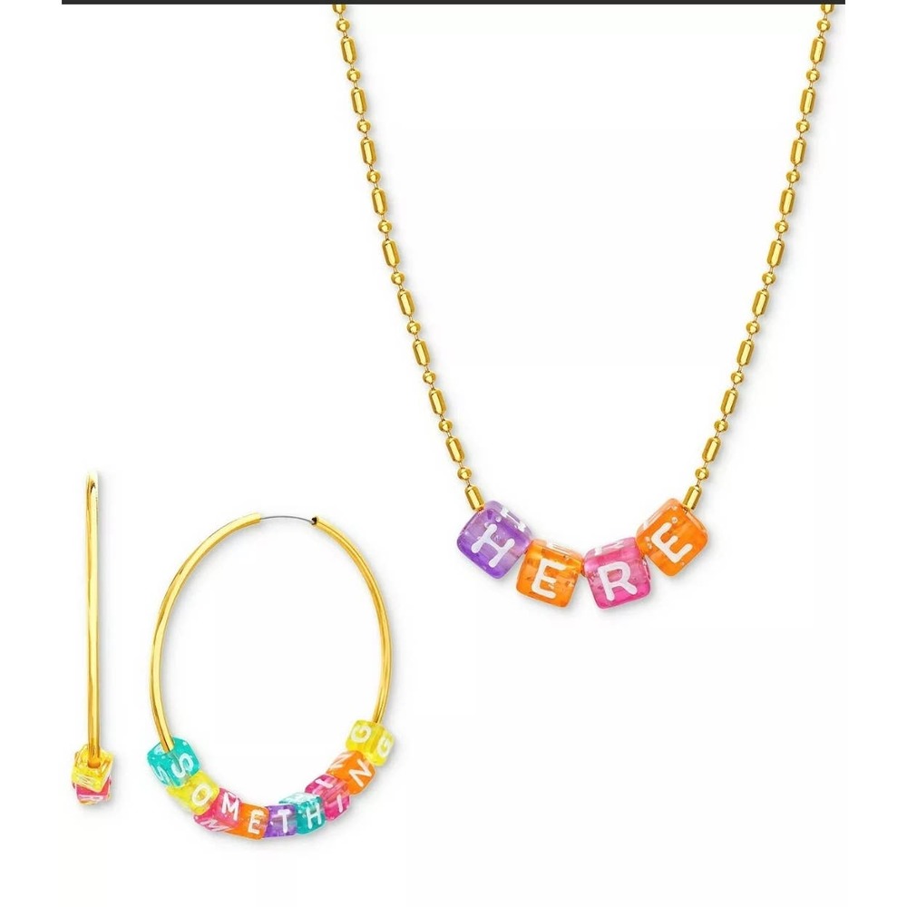 Steve Madden Interchangeable Lettering Bead Hoop & Necklace Set 